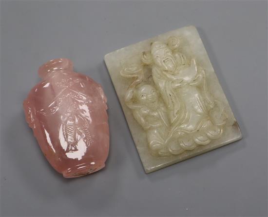 A Chinese jade plaque and snuff bottle, Qing period
